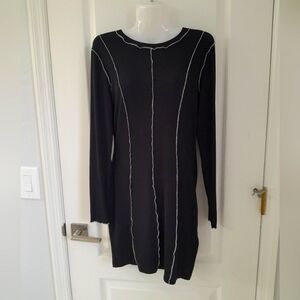 Divided Black Long Sleeve Dress with White Accents